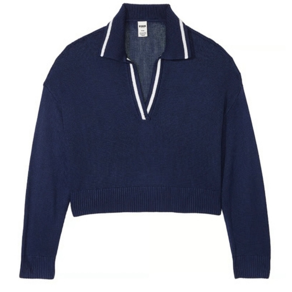 PINK Victoria’s Secret Cambridge Knit Polo Sweater Midnight Navy - M